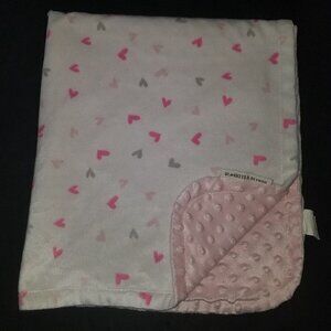 Blankets & Beyond Pink Gray Heart Fleece Baby Blanket Lovey Minky Dot SPOT As Is